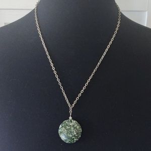 Silver-tone Necklace with Green Pendant